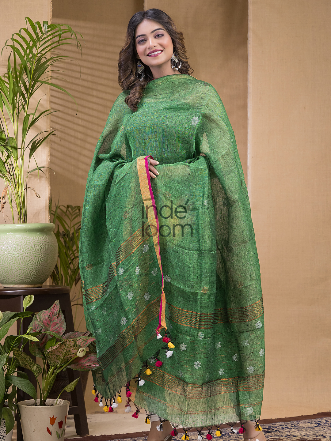 Teal Green Jamdani 2-Piece Set Kurti & Dupatta (UNSTITCHED) -614