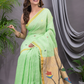 Linen Jamdani Saree With Lime Green - 027