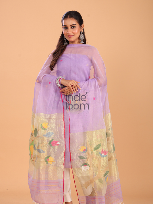 Light Purple Muslin Jamdani 2-Piece Set Kurti & Dupatta (UNSTITCHED) - 081