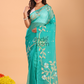 Silk Jamdani Saree With Burgundy Aqua Blue - 156