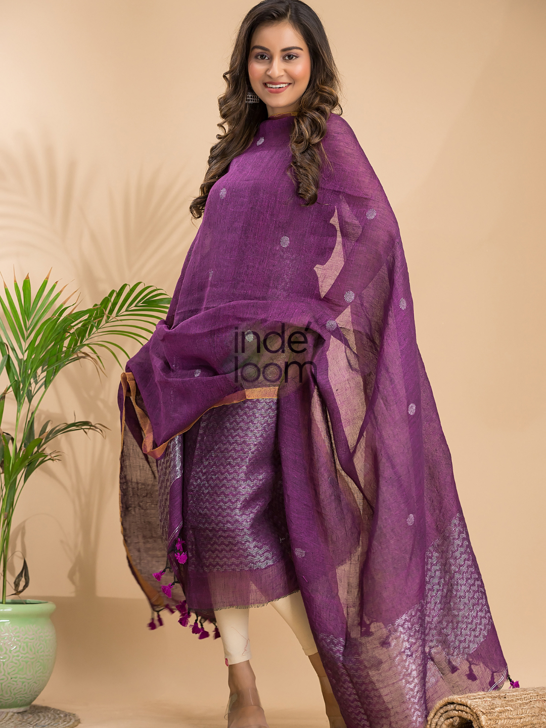 Plum Purple | Handloom Jamdani Linen Unstitched 2-Piece Kurti