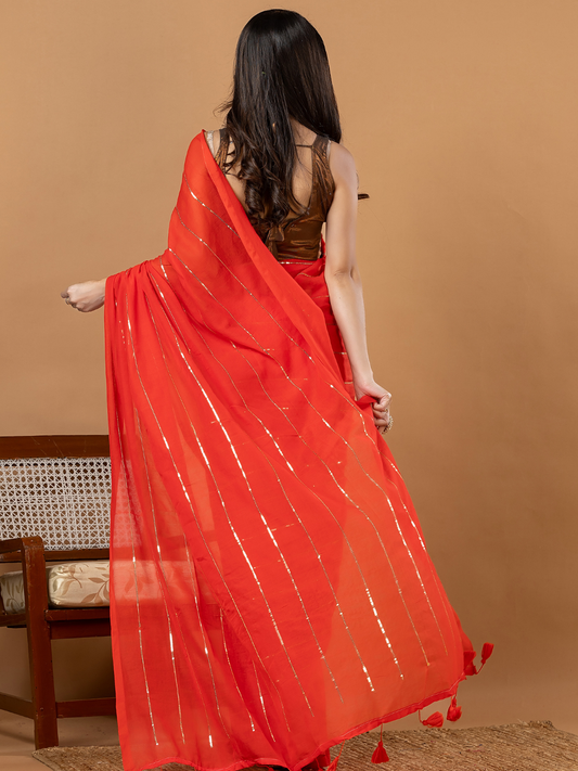 Pure Handloom Mul Cotton Saree | Scarlet Red