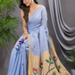 Linen Jamdani Saree With Ocean Blue - 028