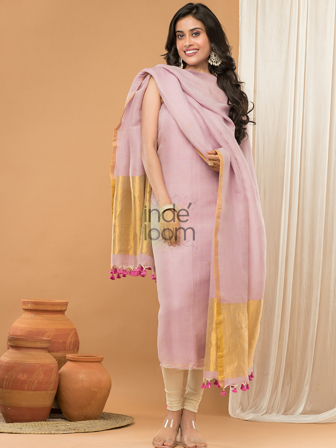 Linen Jamdani Unstitched 2-Piece Kurti  |  Blush Pink