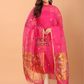 Deep Pink Muslin Jamdani 2-Piece Set Kurti & Dupatta (UNSTITCHED) - 080