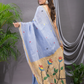 Linen Jamdani Saree With Ocean Blue - 028