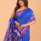 Silk Jamdani Saree With Burgundy Indigo Blue - 157