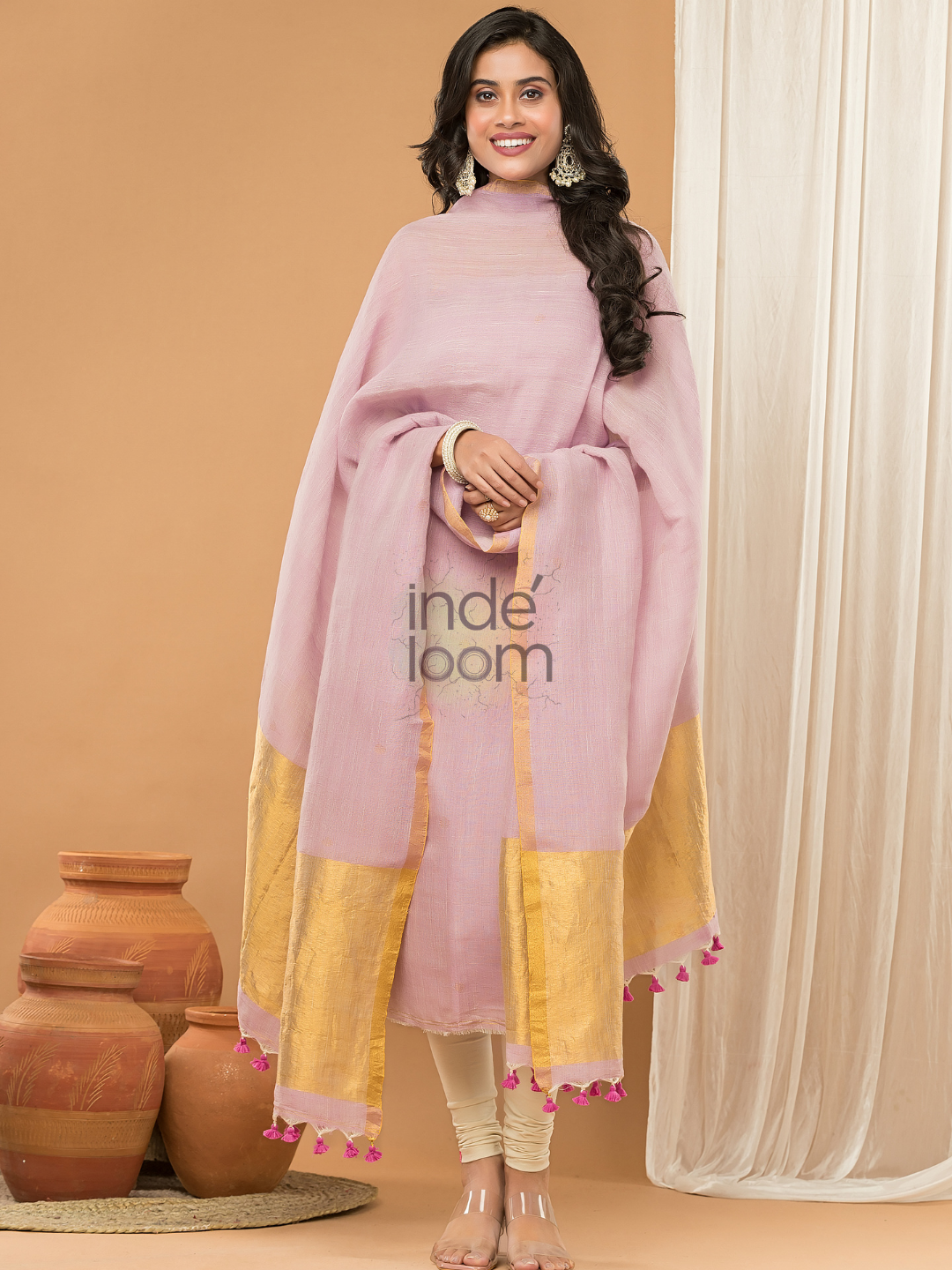 Linen Jamdani Unstitched 2-Piece Kurti  |  Blush Pink