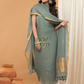 Grey Green color with cream shade Jamdani 2-Piece Set Kurti & Dupatta (UNSTITCHED) - 163