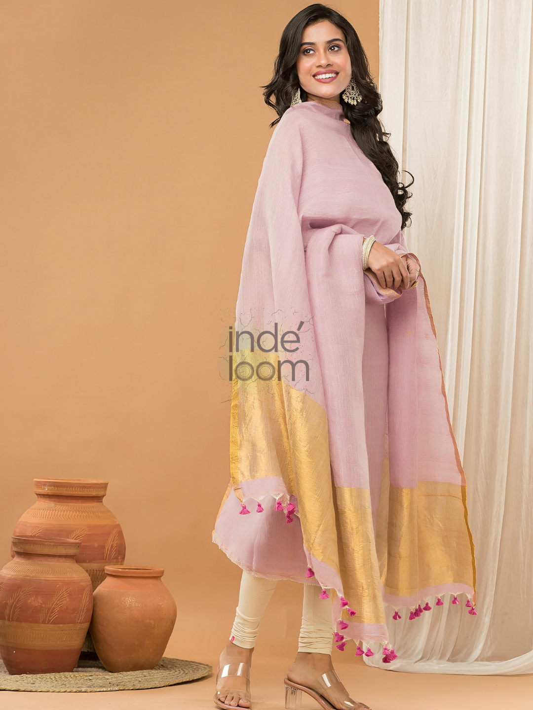 Linen Jamdani Unstitched 2-Piece Kurti  |  Blush Pink