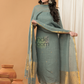 Grey Green color with cream shade Jamdani 2-Piece Set Kurti & Dupatta (UNSTITCHED) - 163