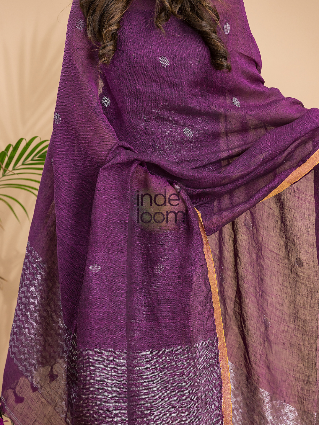 Plum Purple | Handloom Jamdani Linen Unstitched 2-Piece Kurti