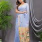 Linen Jamdani Saree With Ocean Blue - 028