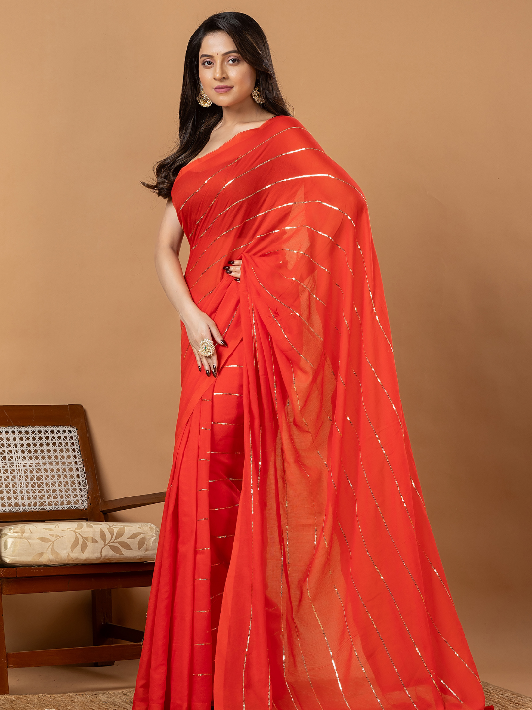 Pure Handloom Mul Cotton Saree | Scarlet Red