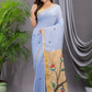 Linen Jamdani Saree With Ocean Blue - 028