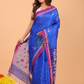 Silk Jamdani Saree With Burgundy Indigo Blue - 157