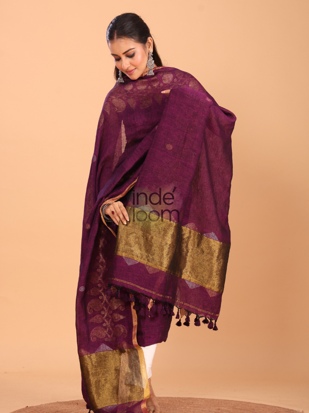 Wine Purple  Linen Jamdani 2-Piece Set Kurti & Dupatta (UNSTITCHED) - 050