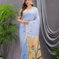 Linen Jamdani Saree With Ocean Blue - 028