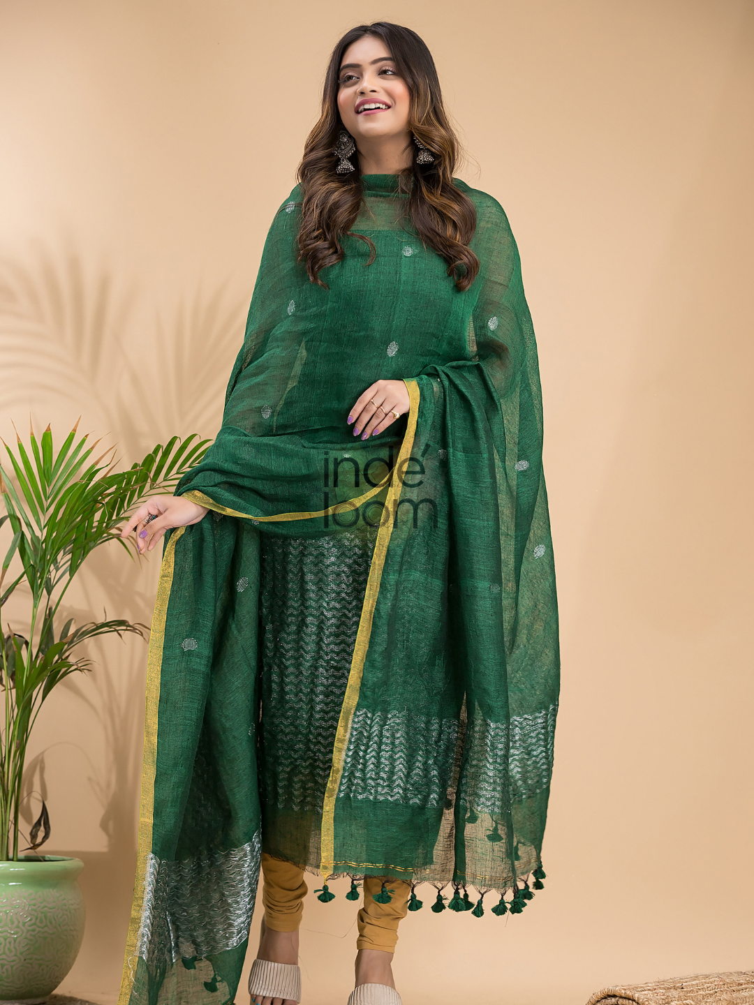 Pine Green Linen X Linen 2-Piece Set Kurti & Dupatta (UNSTITCHED) - 028