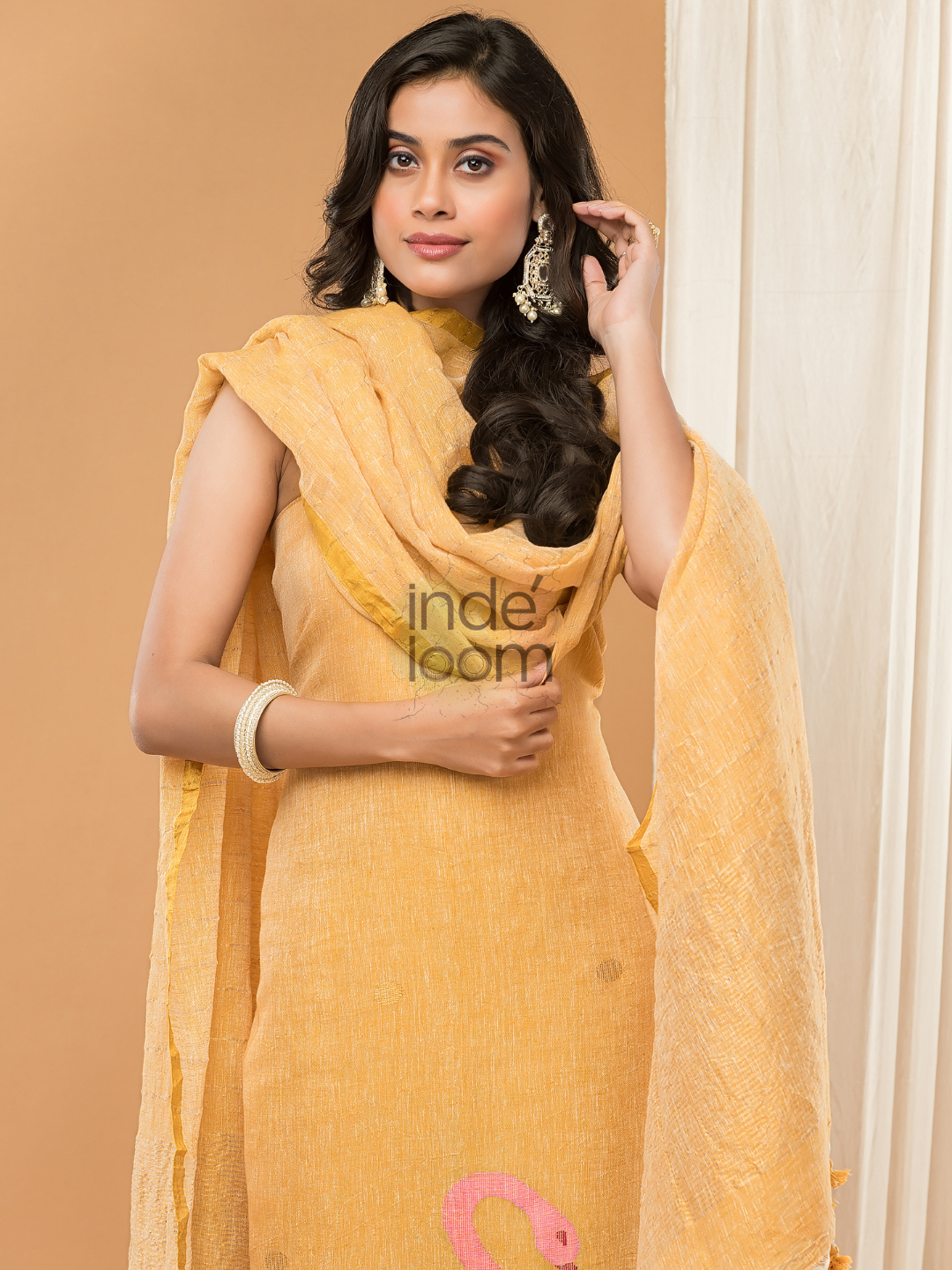 Honey Yellow | Handloom Jamdani Linen Unstitched 2-Piece Kurti