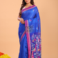 Silk Jamdani Saree With Burgundy Indigo Blue - 157