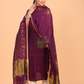 Wine Purple  Linen Jamdani 2-Piece Set Kurti & Dupatta (UNSTITCHED) - 050