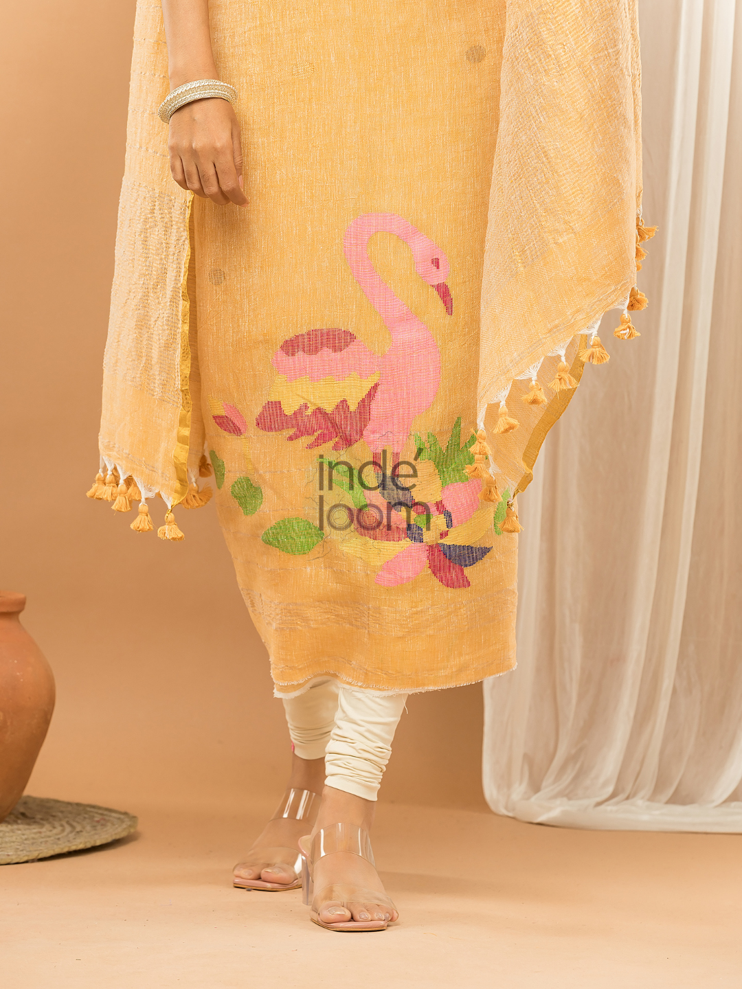 Honey Yellow | Handloom Jamdani Linen Unstitched 2-Piece Kurti