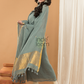 Grey Green color with cream shade Jamdani 2-Piece Set Kurti & Dupatta (UNSTITCHED) - 163
