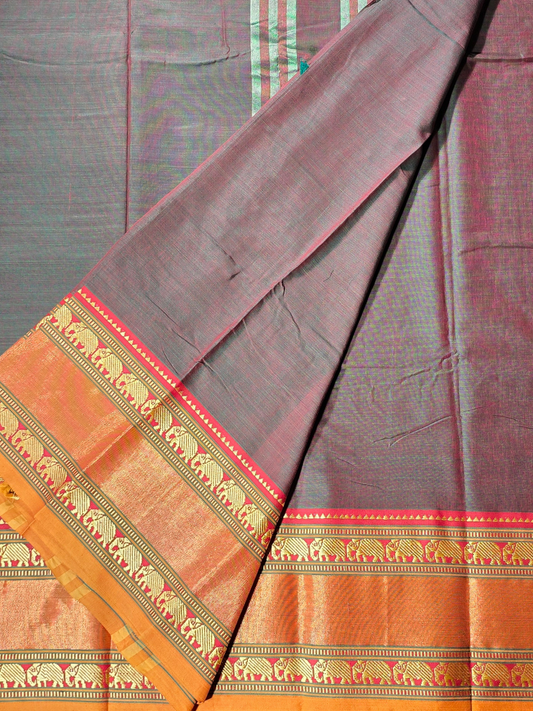 Handloom Narayanpet Cotton Saree | Slate Grey