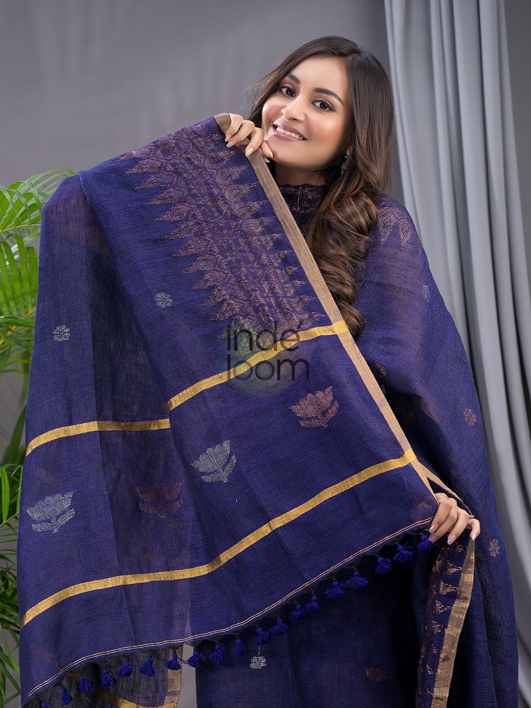 Midnight Blue Linen X Linen 2-Piece Set Kurti & Dupatta (UNSTITCHED) - 127