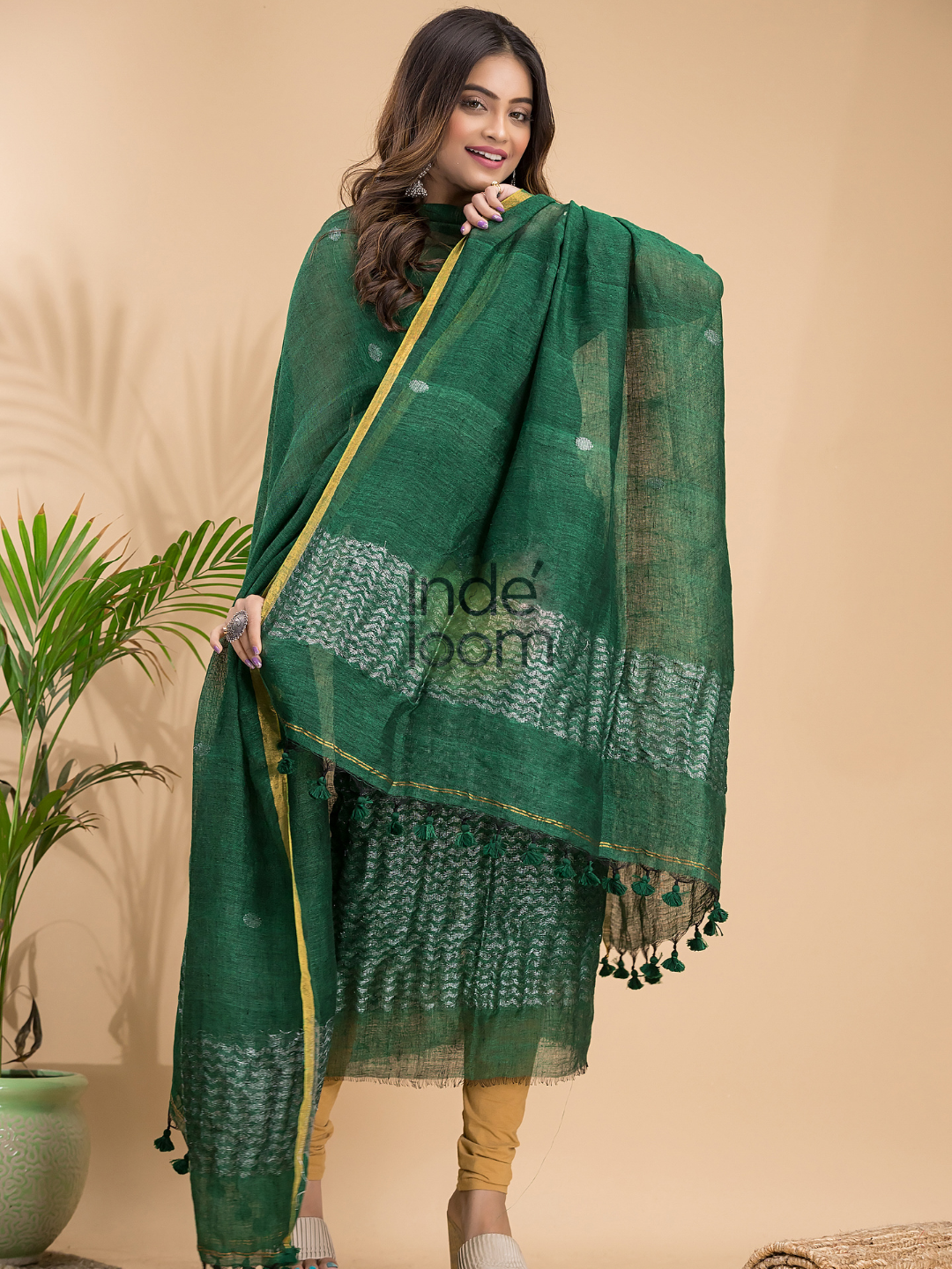 Pine Green Linen X Linen 2-Piece Set Kurti & Dupatta (UNSTITCHED) - 028