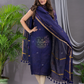 Midnight Blue Linen X Linen 2-Piece Set Kurti & Dupatta (UNSTITCHED) - 127