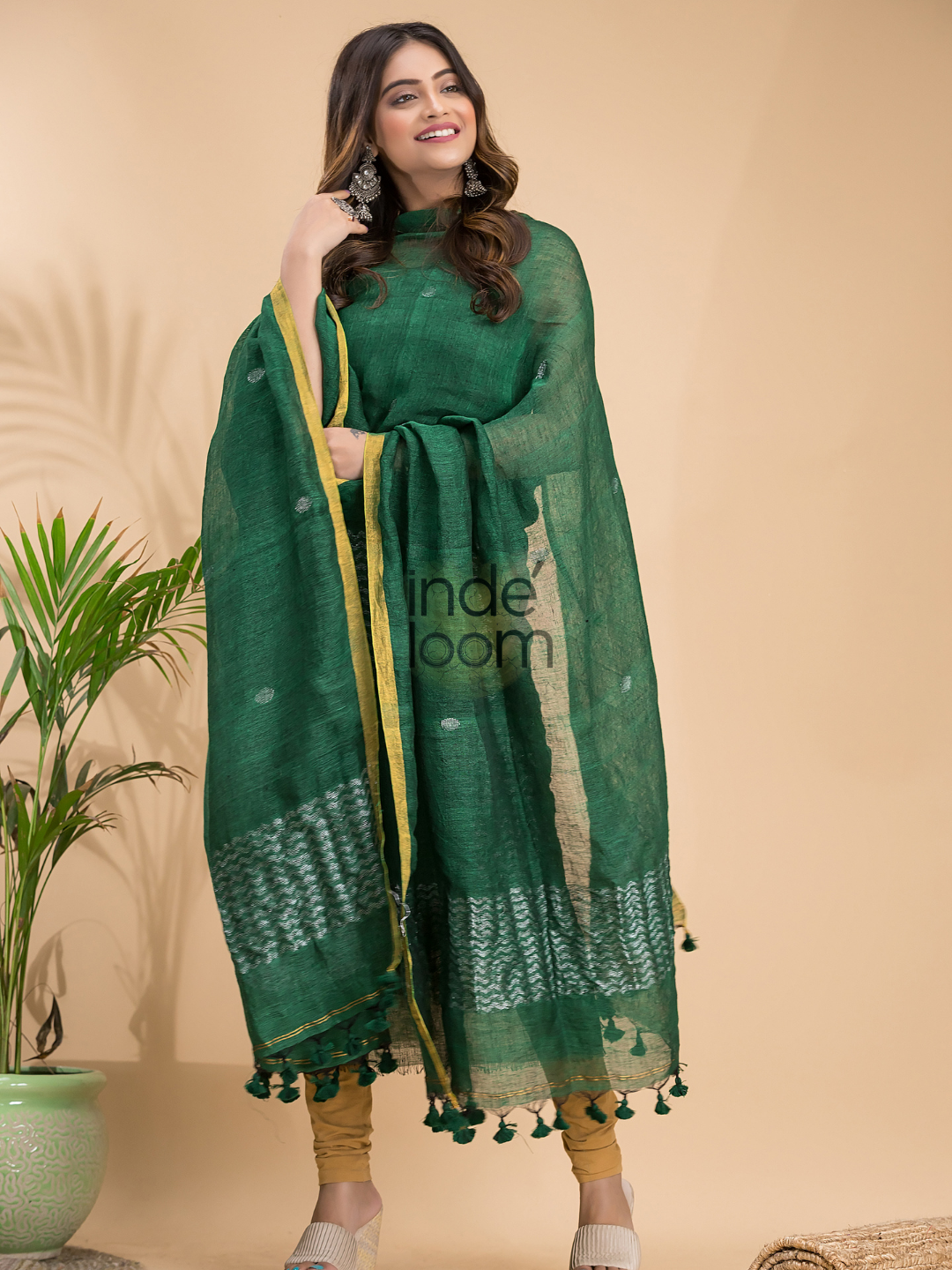 Pine Green Linen X Linen 2-Piece Set Kurti & Dupatta (UNSTITCHED) - 028