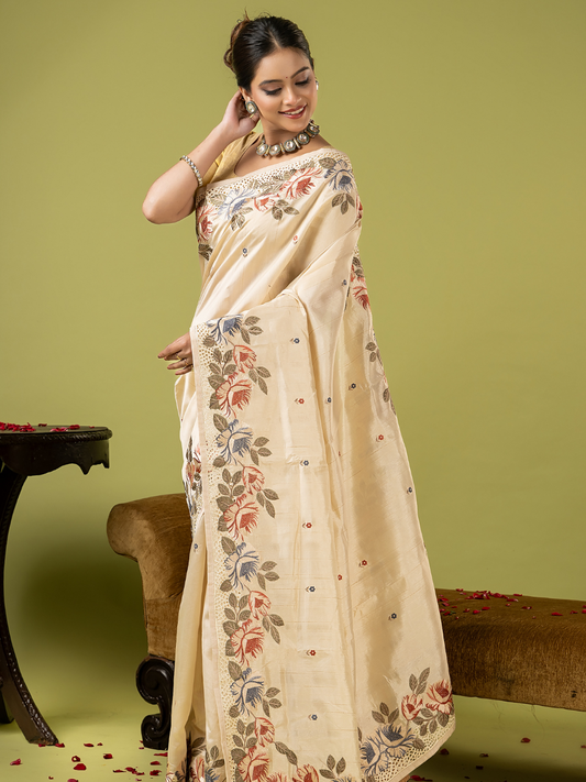 Fancy Blended Saree | Ivory Cream