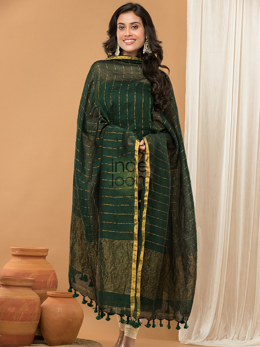 Deep Green color  Jamdani 2-Piece Set Kurti & Dupatta (UNSTITCHED) - 164