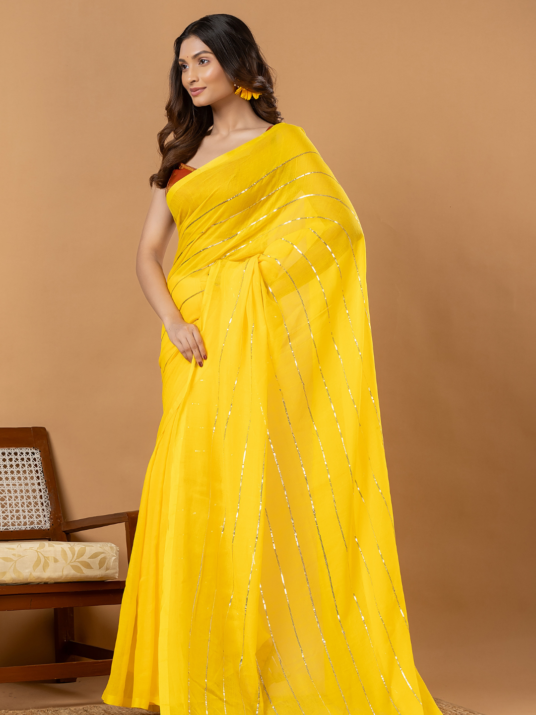 Pure Handloom Mul Cotton Saree | Bright Yellow