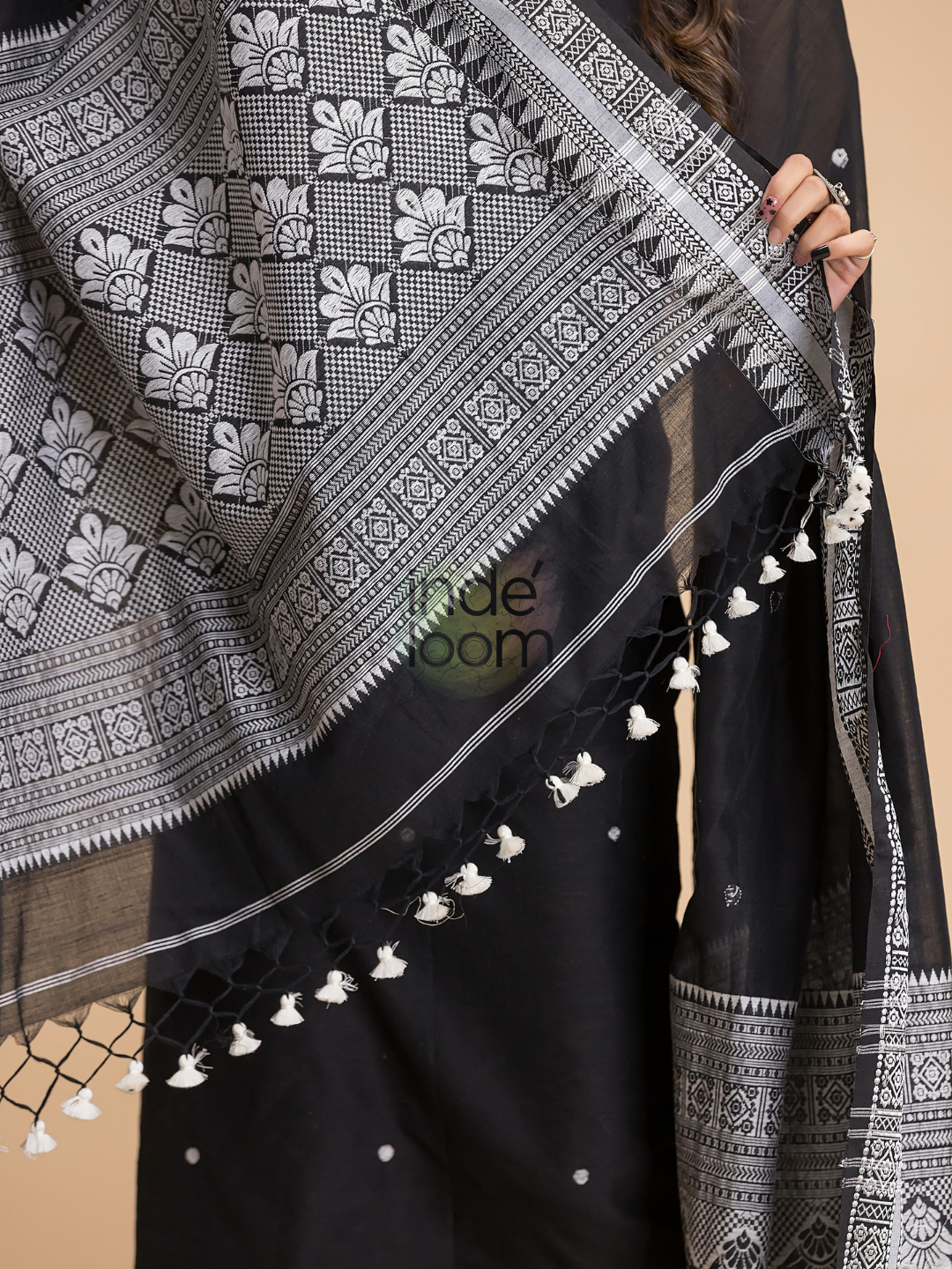 Coal Black Muslin Cotton X Baluchari 2-Piece Set Kurti & Dupatta (UNSTITCHED) - 029