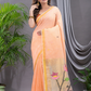Linen Jamdani Saree With Neon Orange - 029