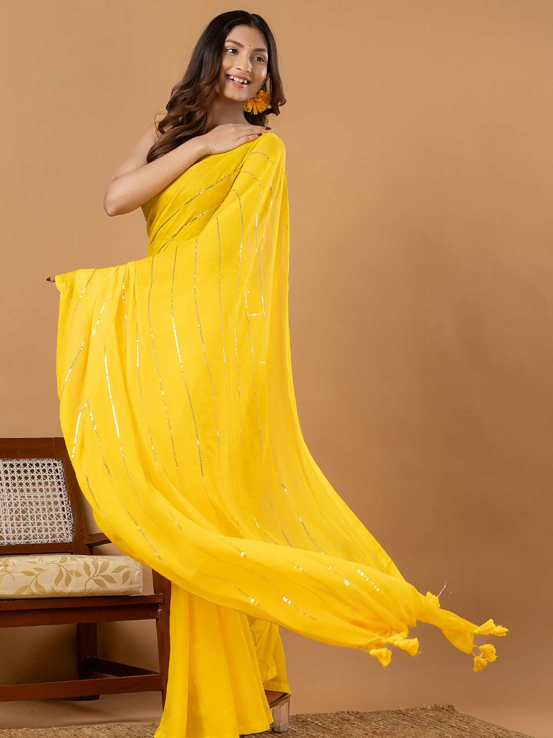 Pure Handloom Mul Cotton Saree | Bright Yellow