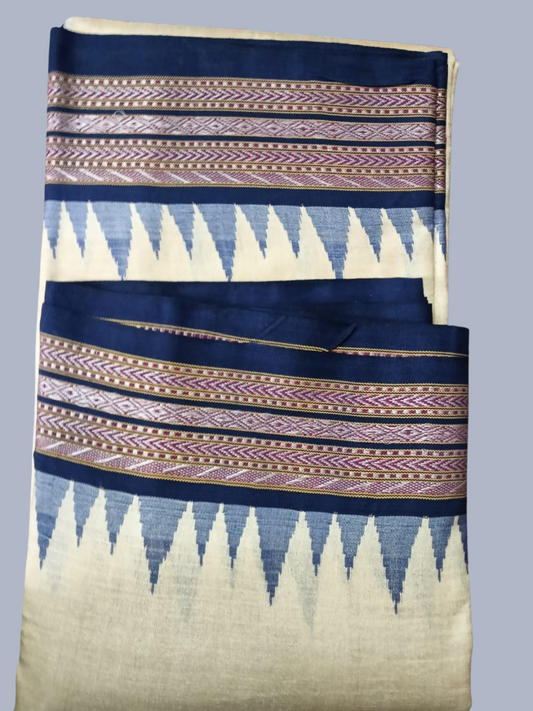 Plum Voilet Handloom Vidarbha Tussar Silk Saree with Multicolor Contrast Border -007