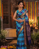 Pure Handloom Korvai Saree | Kattam | Royal Blue and Navy Blue