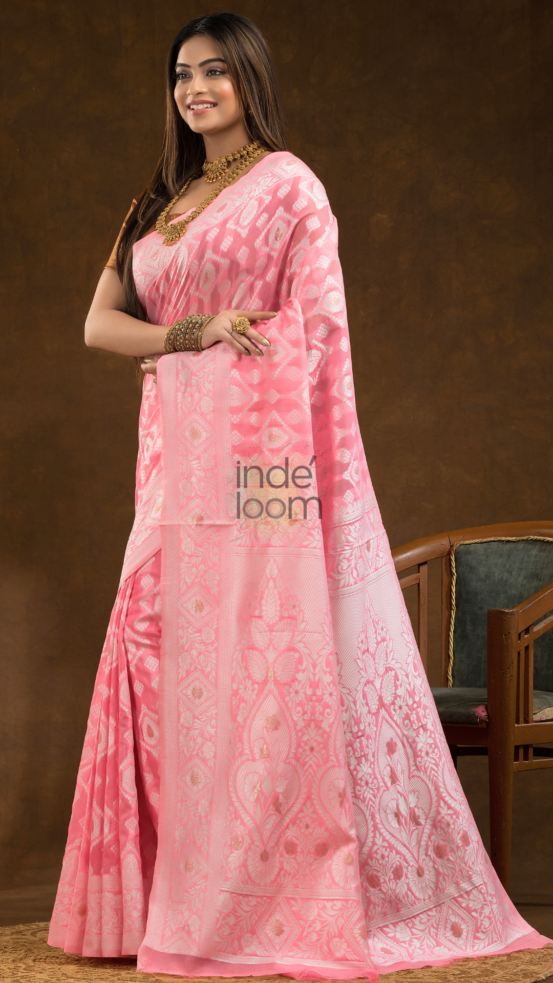 Chanderi Cotton Ethnic Motifs Saree | Rose Pink