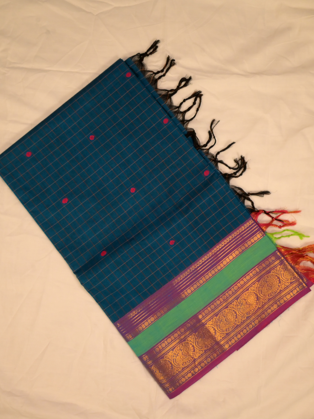 Kanchi Cotton|Aqua Blue & Purple