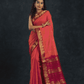 Pure handloom Korvai Silk Cotton Saree in Coral Pink Golden Pallu - 022