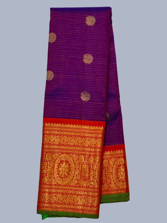 Wine Purple and Golden Red Border Kanjeevaram Saree - 035