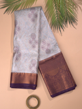 Shaivalya  -  Thyme green silk with contrasting zari lotus border