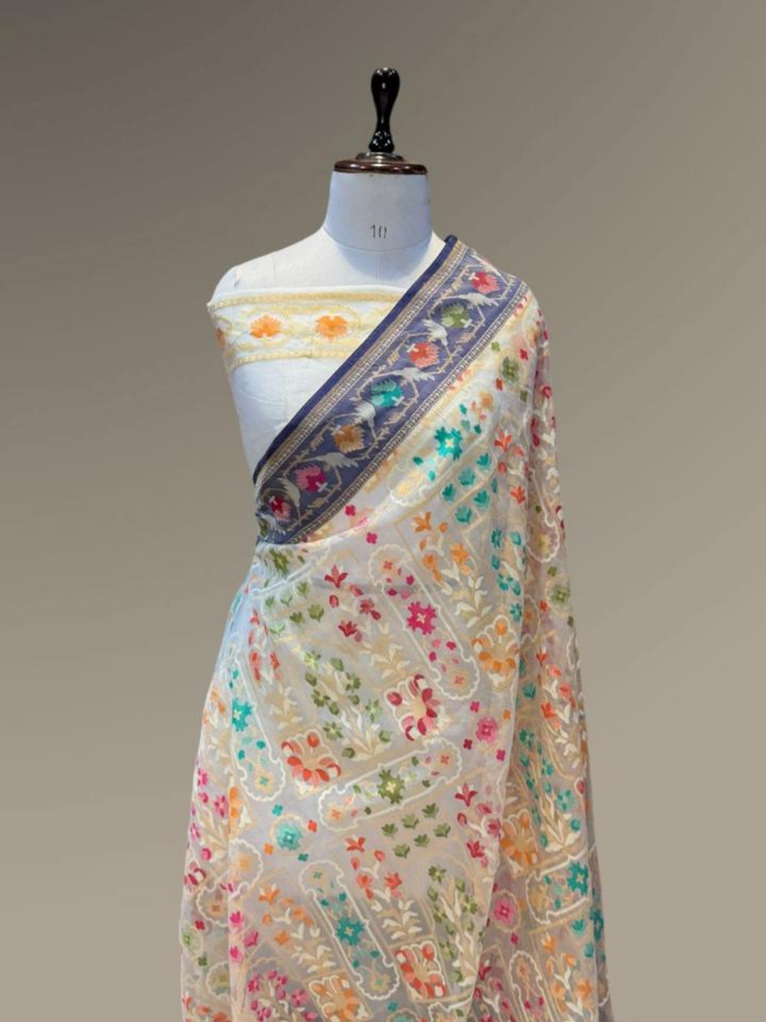 Banarasi Exclusive Ektara Kora JAMDANI Tilfi saree | Pearl White