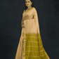 Pure Handloom Korvai Silk Cotton Saree in Golden Olive Elegance and rich cream - 146