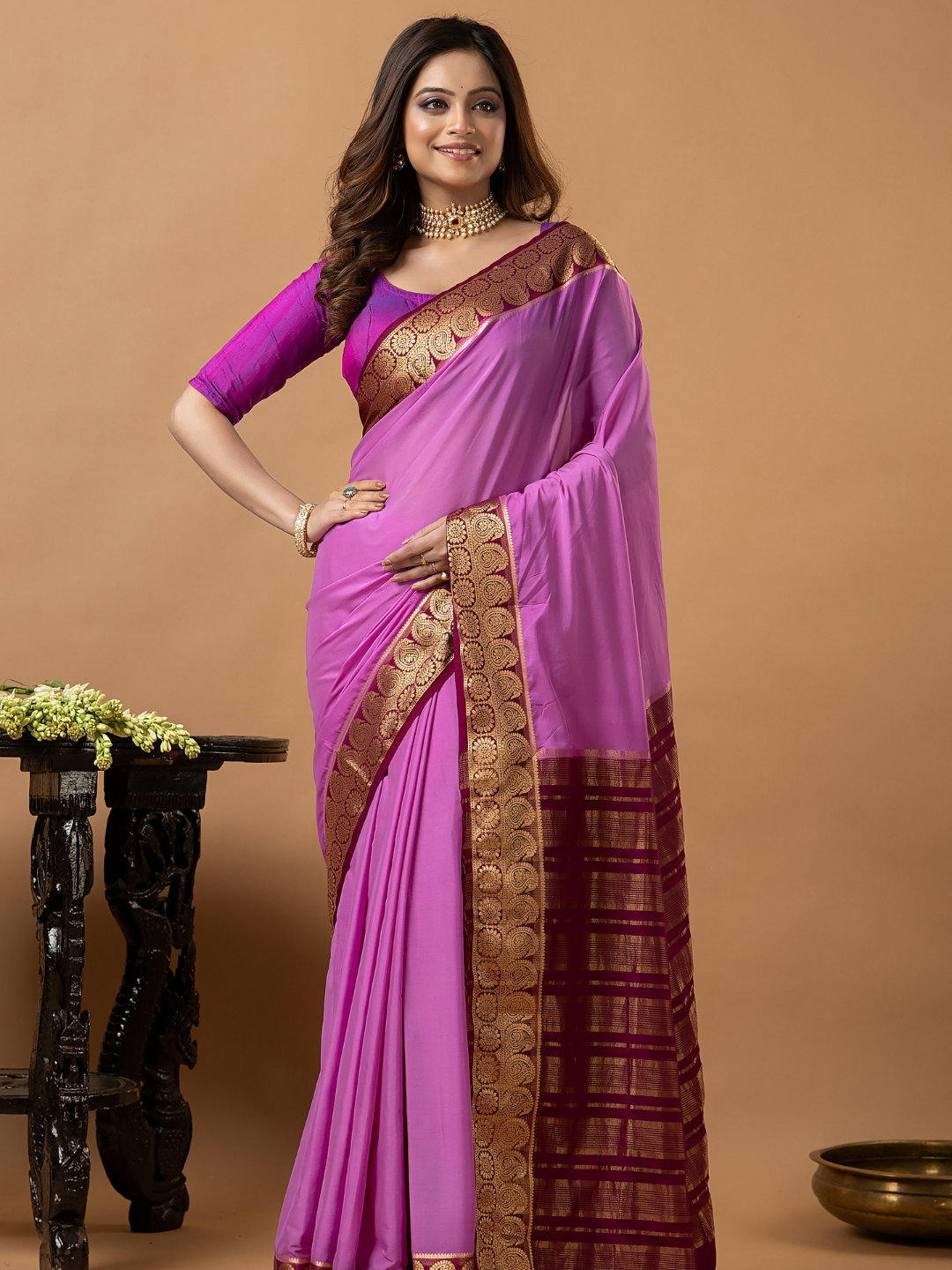 Classic Mysore Semi Silk Saree | Lavender Magenta