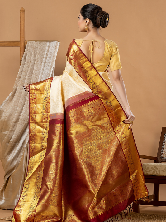 Handloom Kanjivaram Silk Saree | Ivory Cream